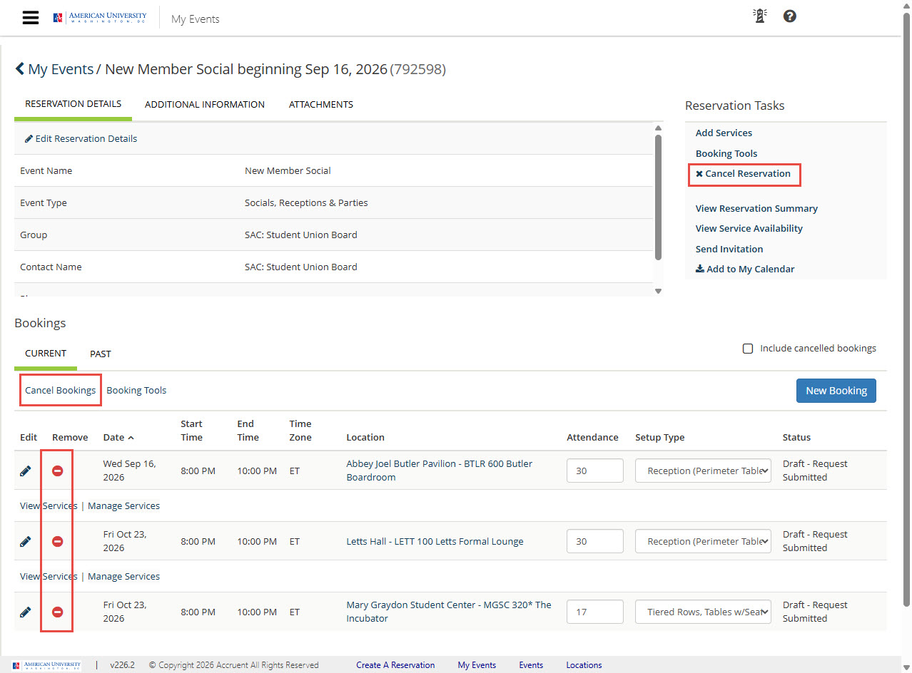 Screenshot of EMS Cancel Reservation or Bookings page