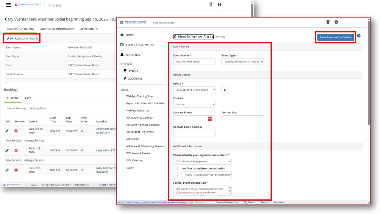 screenshot of EMS Window Reservation windows