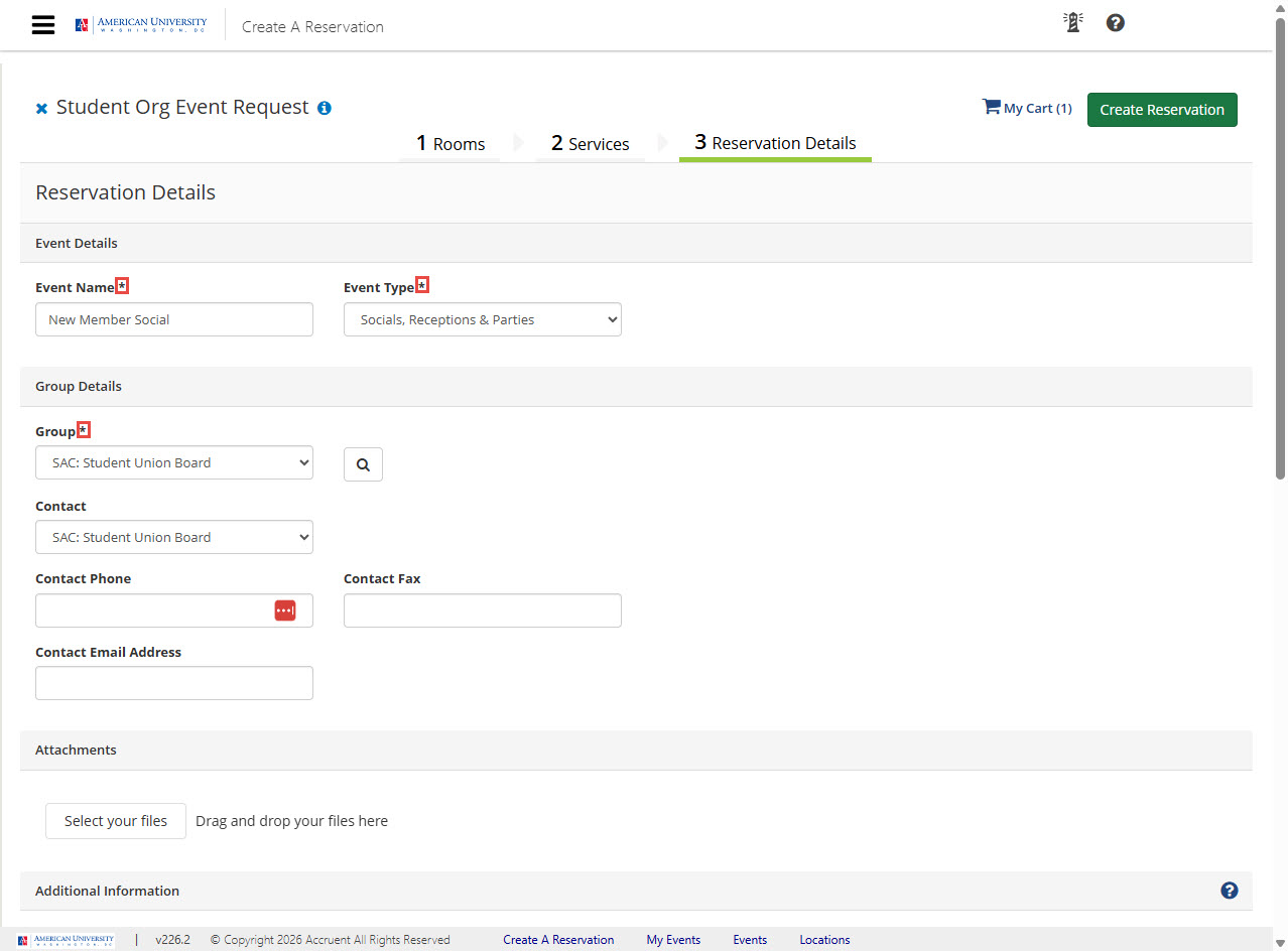 Screenshot of Reservation Details section of EMS Request