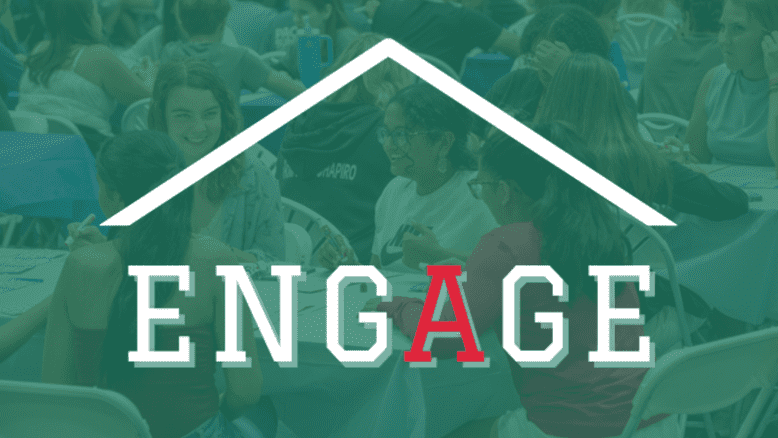 Engage Logo the word engage with a roof over it