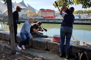 Students filming in Baltimore's Harbour