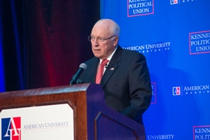 Former Vice President Dick Cheney speaks at a Kennedy Political Union event at American University