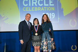 From left to right: Marc Duber, Susan Zirinsky, President Sylvia M. Burwell.