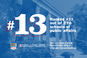 AU SPA ranked #13 out of 276 schools of public affairs