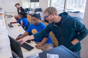 DC’s Woodson STEM High School students at AU working in a computer lab