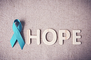 a blue ribbon next to the word
