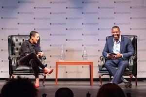 Sociologist Eve L. Ewings talks to best-selling author Ta-Nehisi Coates at American University's Greenberg Theatre.