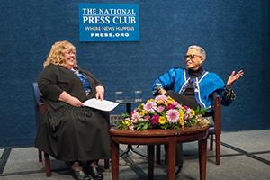 Johnnetta Cole and Laura Owen seated on National Press Club stage