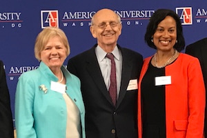 SPA Dean Barbara Romzek, Supreme Court Justice Stephen Breyer and WCL Senior Associate Dean Lia Epperson.