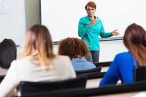 Professor speaking to students