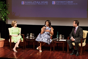 From left to right: Former First Lady Laura Bush, First Lady Michelle Obama, and ABC News Anchor Bob Woodruff