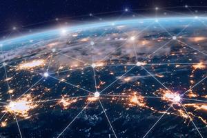 Earth with lights to indicate cross-cultural communication.