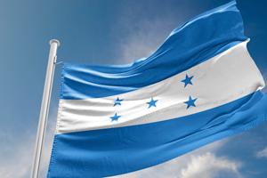 Honduran flag, blue and white stripes with blue stars.