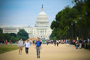 With so many internship opportunities in the D.C. area, an AU education extends beyond the classroom. Image: People walking on the National Mall. Credit: iStock.