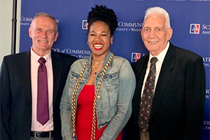 Professor Rodger Streitmatter, Alexis Arnold, and Thomas Grooms