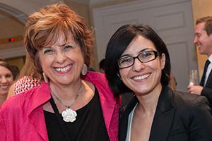 Kathryn Montgomery smiles with PhD student Tatevik Sargsyan