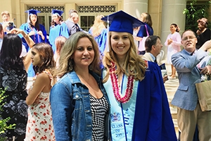 Lisa Rosenthal (left) and Melanie Ziemnik (right) outside of Kogod on Melanie's graduation day.