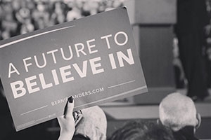 Supporter at Bernie Sanders event in New Hampshire