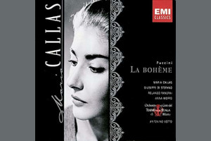 Cover of La Boheme opera CD featuring Maria Callas's face.