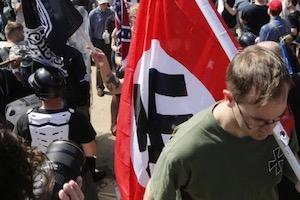 Nazi flag and crowd demonstration