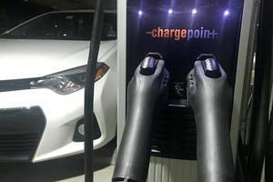 An electric vehicle charging station on campus