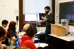 Evan Berry speaks to a class.