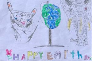 Children's drawing that says