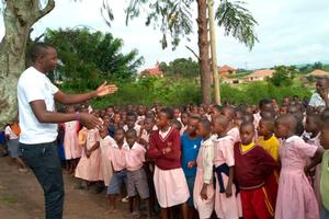 Students listening to teacher at Nyaka.