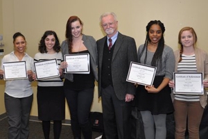 Award-winning poets, Alisha Carrington, Alexa Marie Kelly, Sarah Bousquet, Tatiana Laing and Grace Austin, with Robert Johnson.