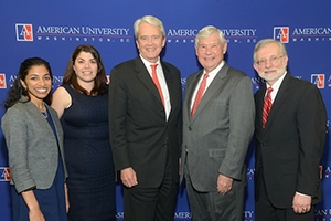 CEP Award winners, Kavita Mak, from left, and Jennifer Hernandez, pose with William K. Reilly, Bob Graham, and Dan Fiorino.