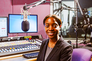 Washington Semester Program student ambassador Rachel Dennis at her internship site, Voice of America