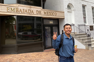 Josue outside the Mexican Embassy