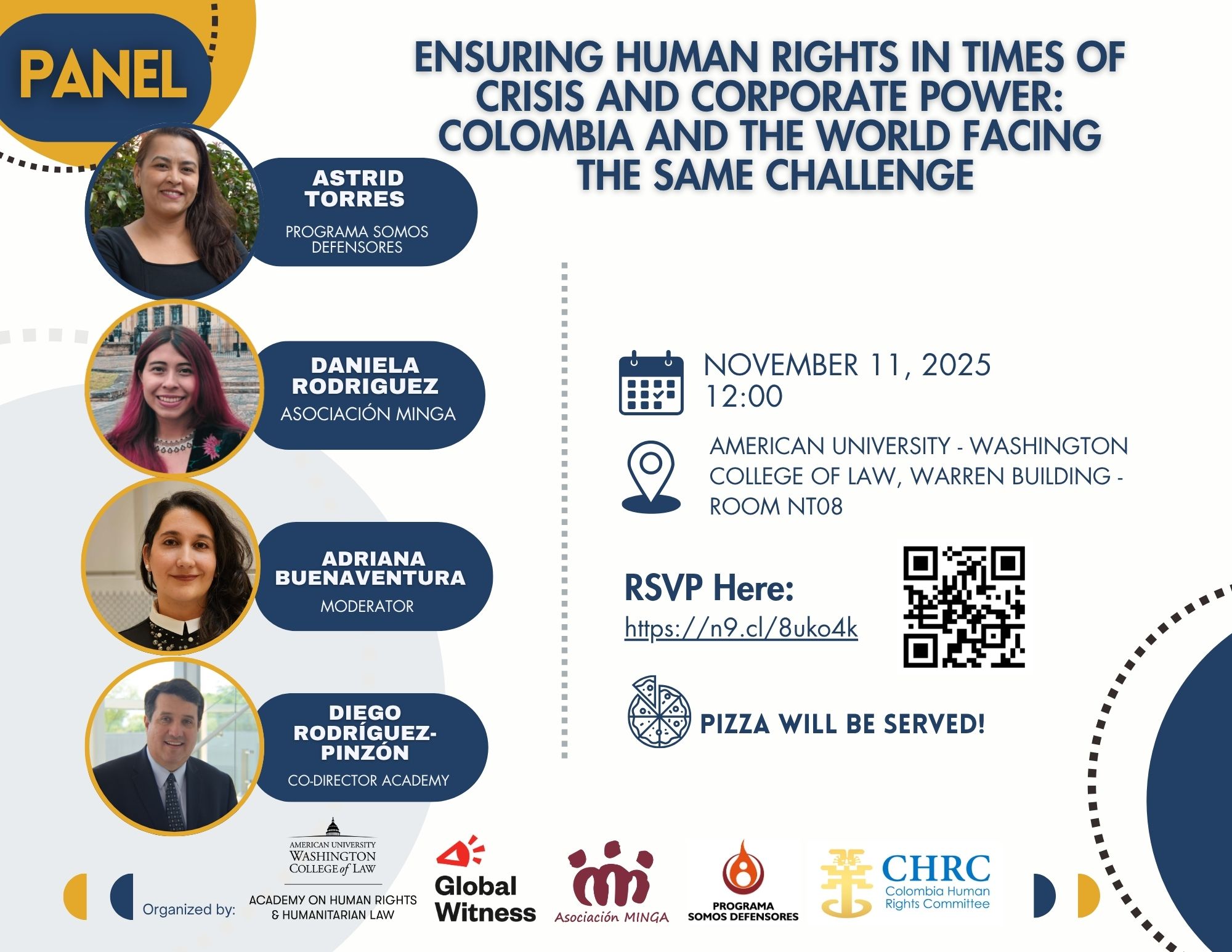 Flyer of Event: Ensuring Human Rights in Times of Crisis and Corporate Power: Colombia and the World Face the Same Challenge
