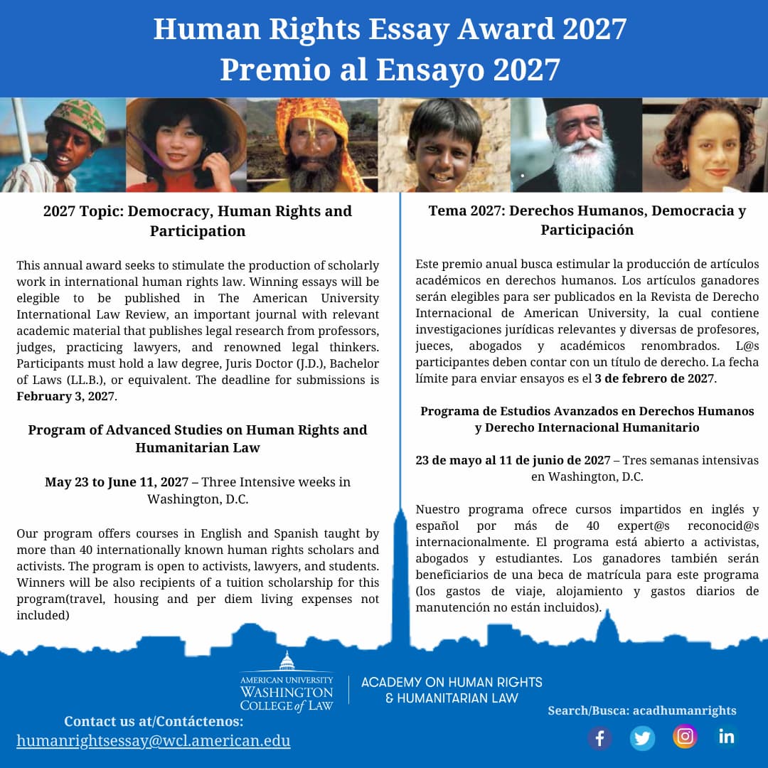 ¡Ya está abierta la convocatoria para el Premio de Ensayo en Derechos Humanos 2027!