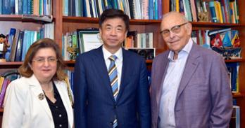 From left to right: Professor Padideh Ala'i, Ambassador Jihoon Cha, Dean Emeritus Claudio Grossman pose for a photo during Ambassador Cha's visit to AUWCL