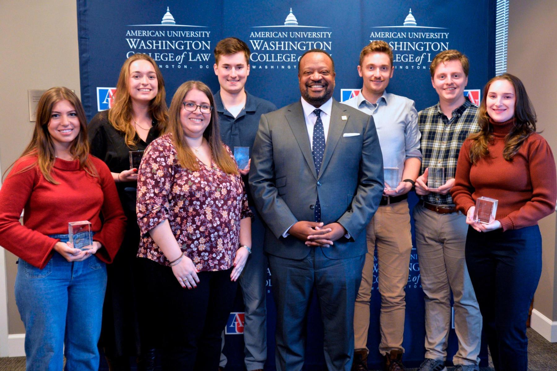 The recipients of the first Dean's Professionalism Certificate pose with AUWCL Dean Roger Fairfax. The recipients of the first Dean's Professionalism Certificate pose with AUWCL Dean Roger Fairfax.